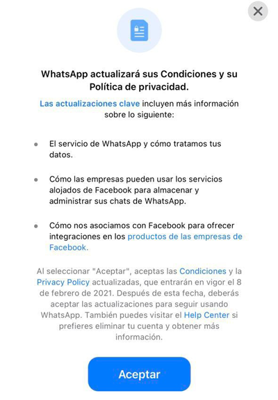 Terminos y Condiciones de WhatsApp